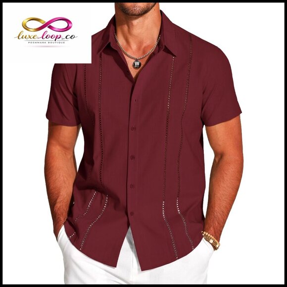 Other - Men's Cuban Guayabera Shirt Short Sleeve Button Down Casual Summer Beach Linen